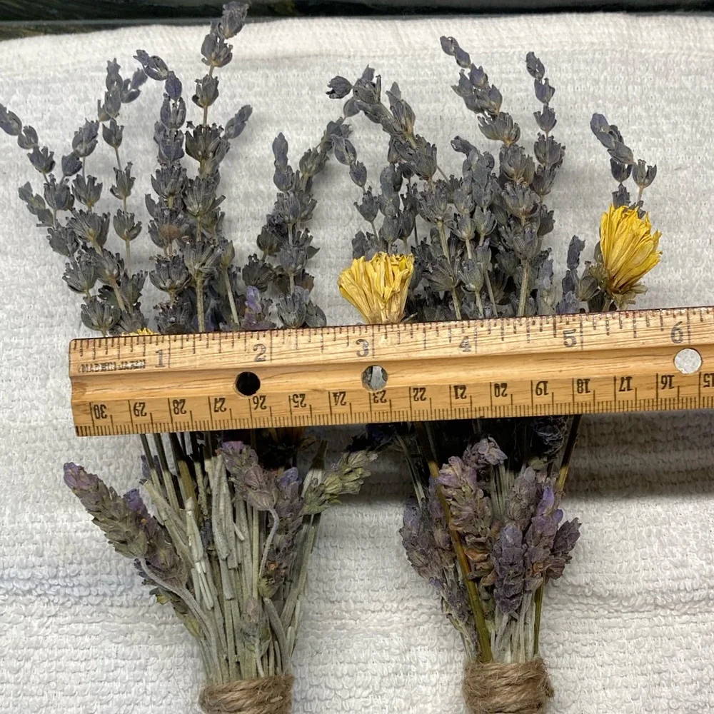 Hand Crafted Floral Bouquets White Sage Lavender and Yellow Dried Set of 2